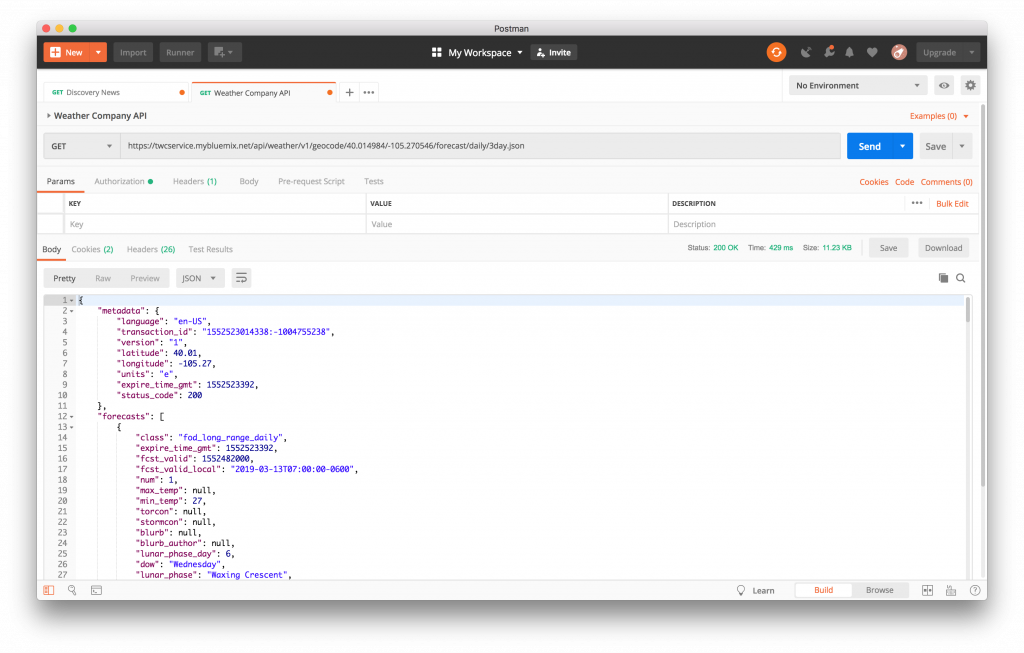 Postman with Weather Company Data API